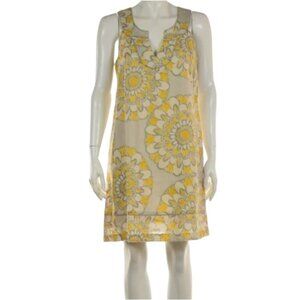 Ann Taylor‎ LOFT Dress Yellow & Gray Floral Linen Shift Sleeveless Summer Size 4